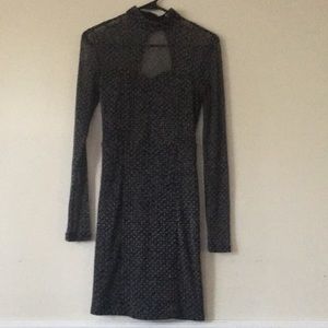 Black cocktail dress sparkly sheer long sleeve sm
